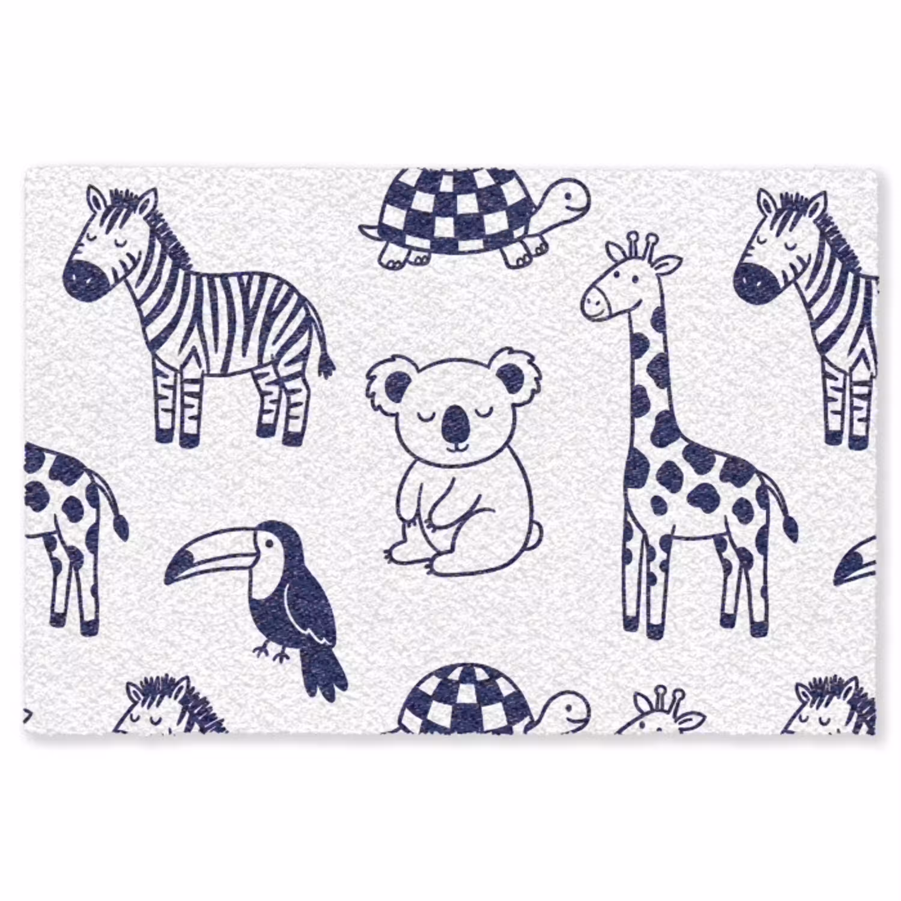 Dieren - Patroon - Kinderkamer - Grafisch - Wit-Blauw Vloerkleed Rechthoek klein -3d