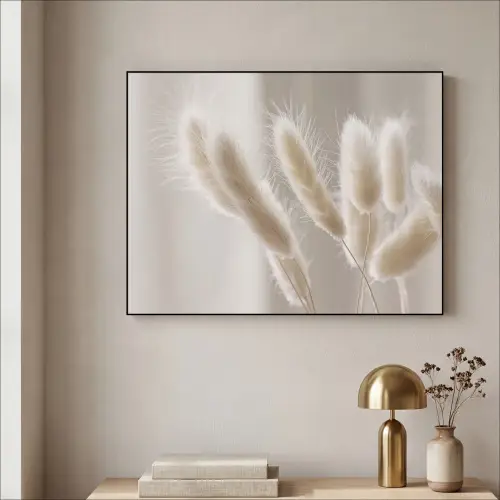 Pampasgras - Pluim - Wit Textielframe zwart klein -sfeer2