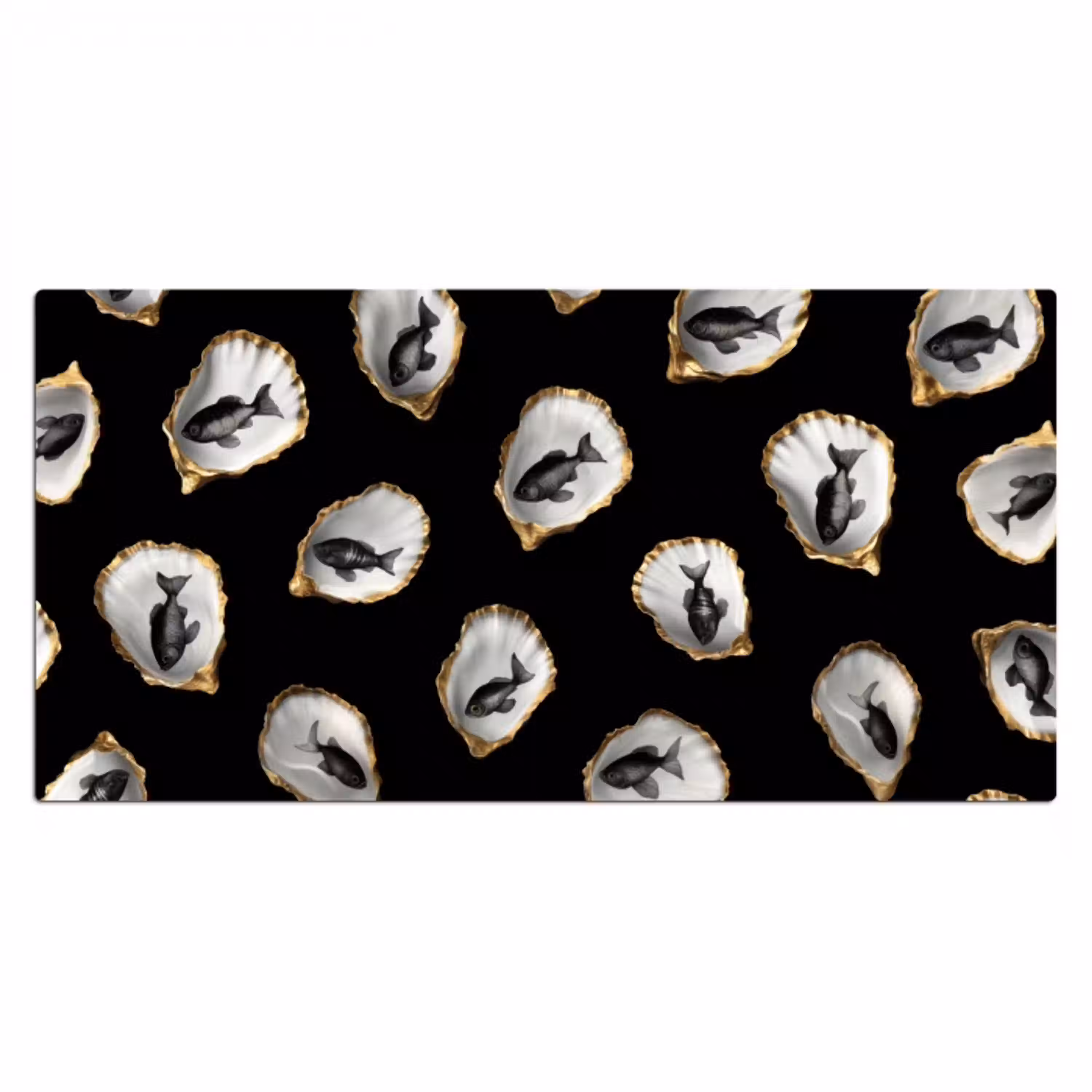 Oesters - Zwart - Vissen - Goud Muismat XXL klein -3d_leeg