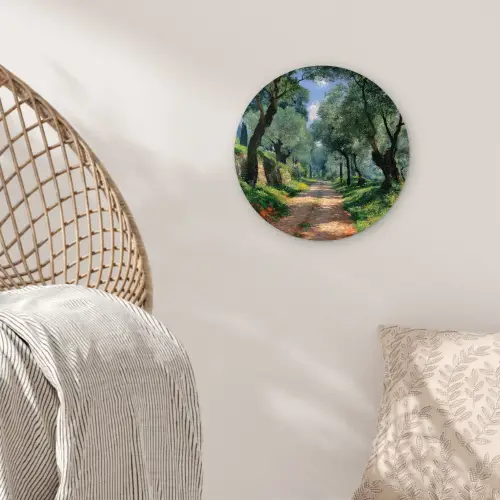 Pad - Bomen - Schaduw - Wandcirkel kunststof plaat 5mm dik klein -sfeer5
