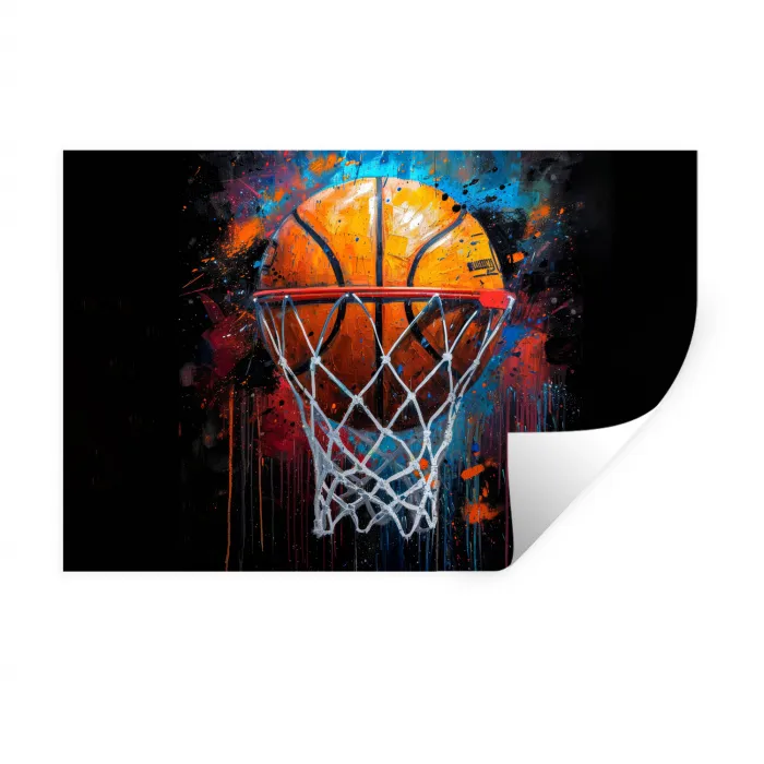 Graffiti - Basketbal - Sport - Zwart - Street art Muursticker klein -3d