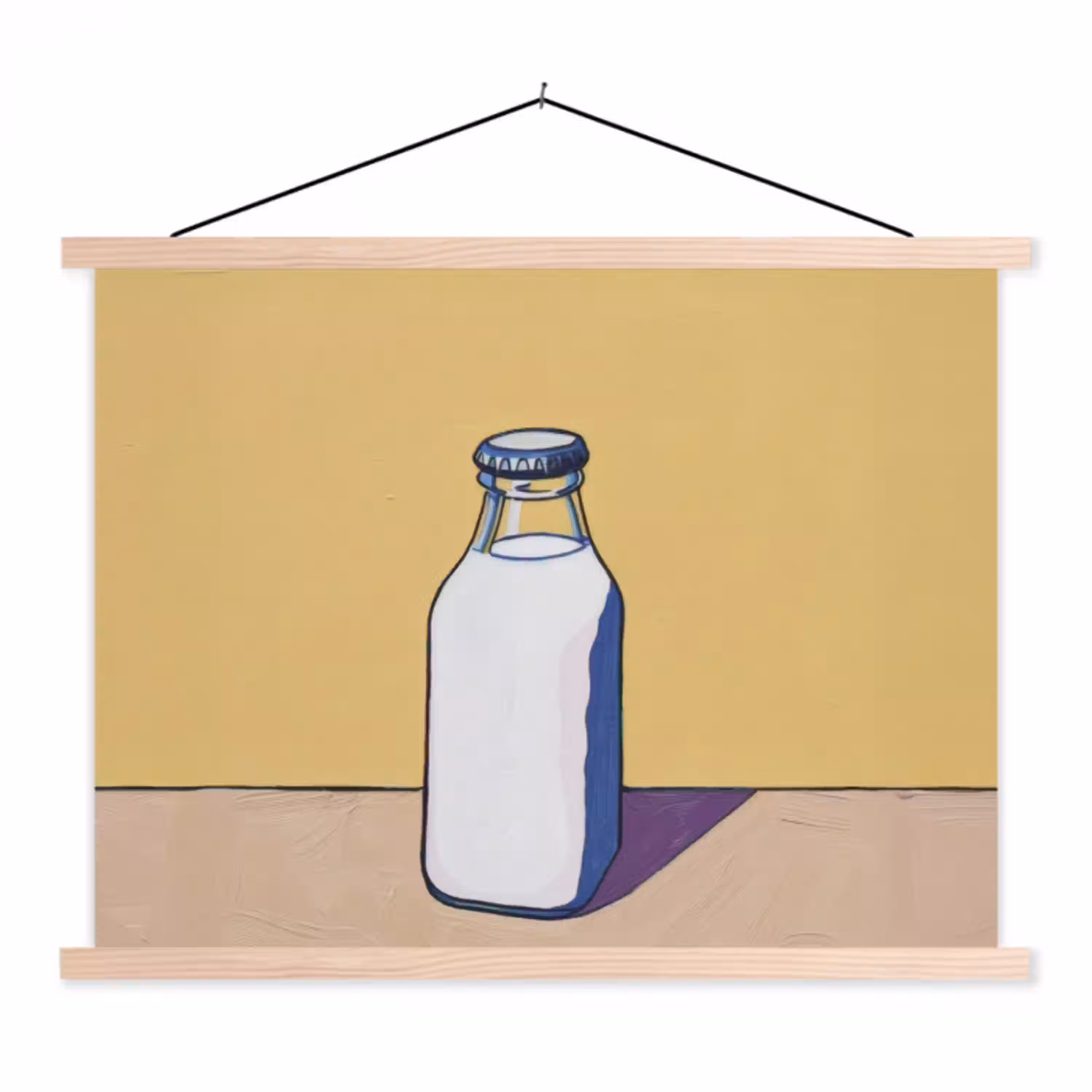 Glazen - Fles - Illustratie - Melk textielposter latten blank klein -3d