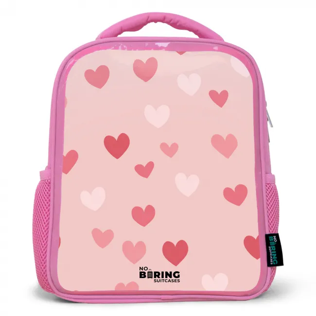 Rugzak kind met naam - Roze Hartjes - Patroon - Roze
