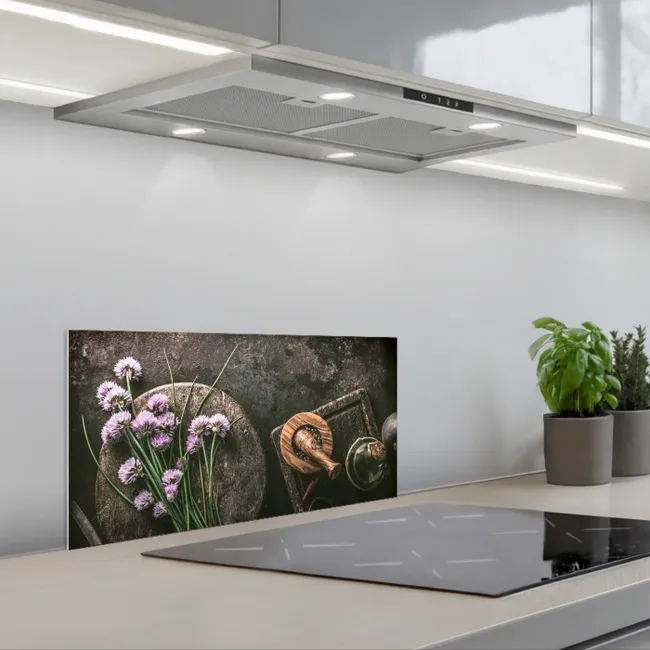 Stilleven met Bieslook keuken achterwand spatscherm klein -3d_schuin