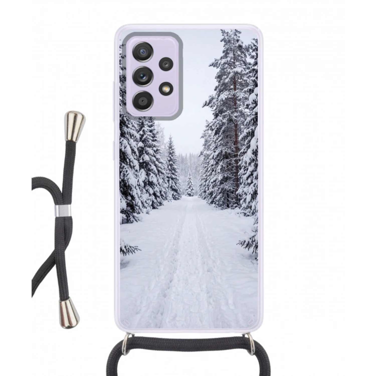 Bos - Winter - Sneeuw - Pad - Natuur Hoesje Samsung Galaxy A52 5G met koord klein -3d