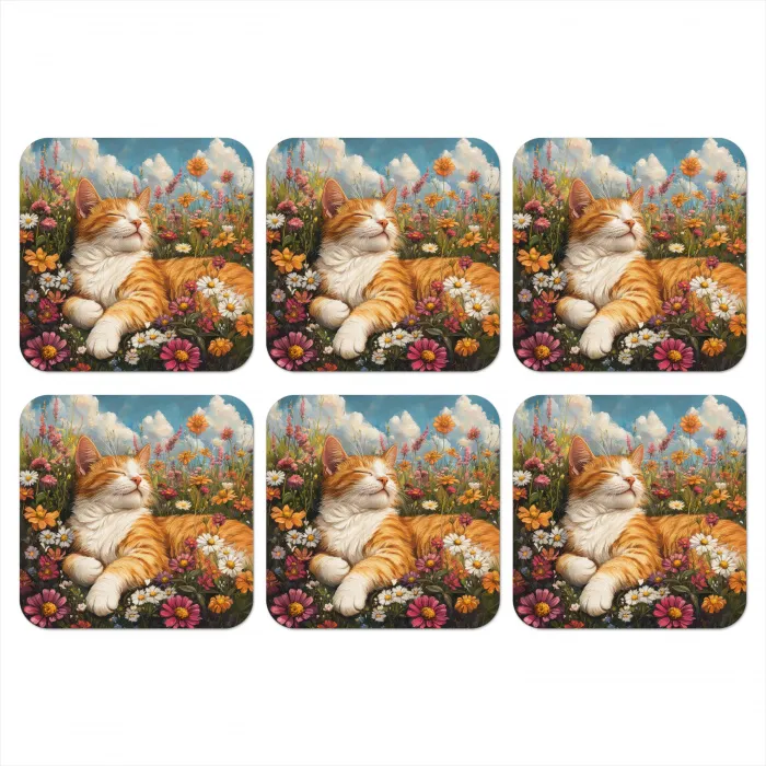 Kat - Bloemen - Ontspannen onderzetter kurk middel -3d