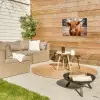Koe- Schotse hooglander - Hoorns - Bruin - Landschap Tuinposter op houten frame 2 cm dik klein -sfeer2
