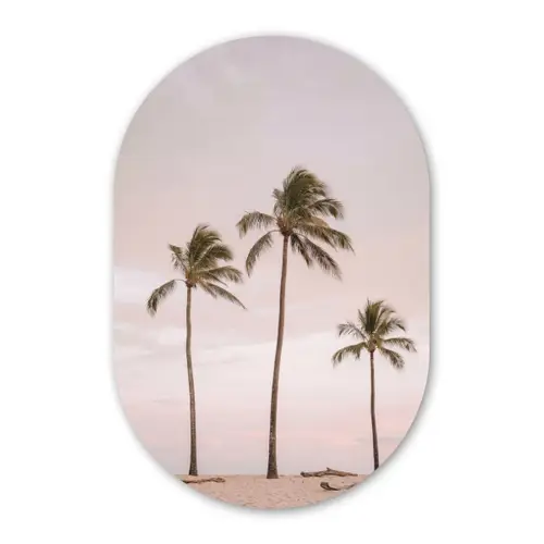 Palmbomen - Zonsondergang - Roze Wandcirkel Ovaal Forex klein -3d