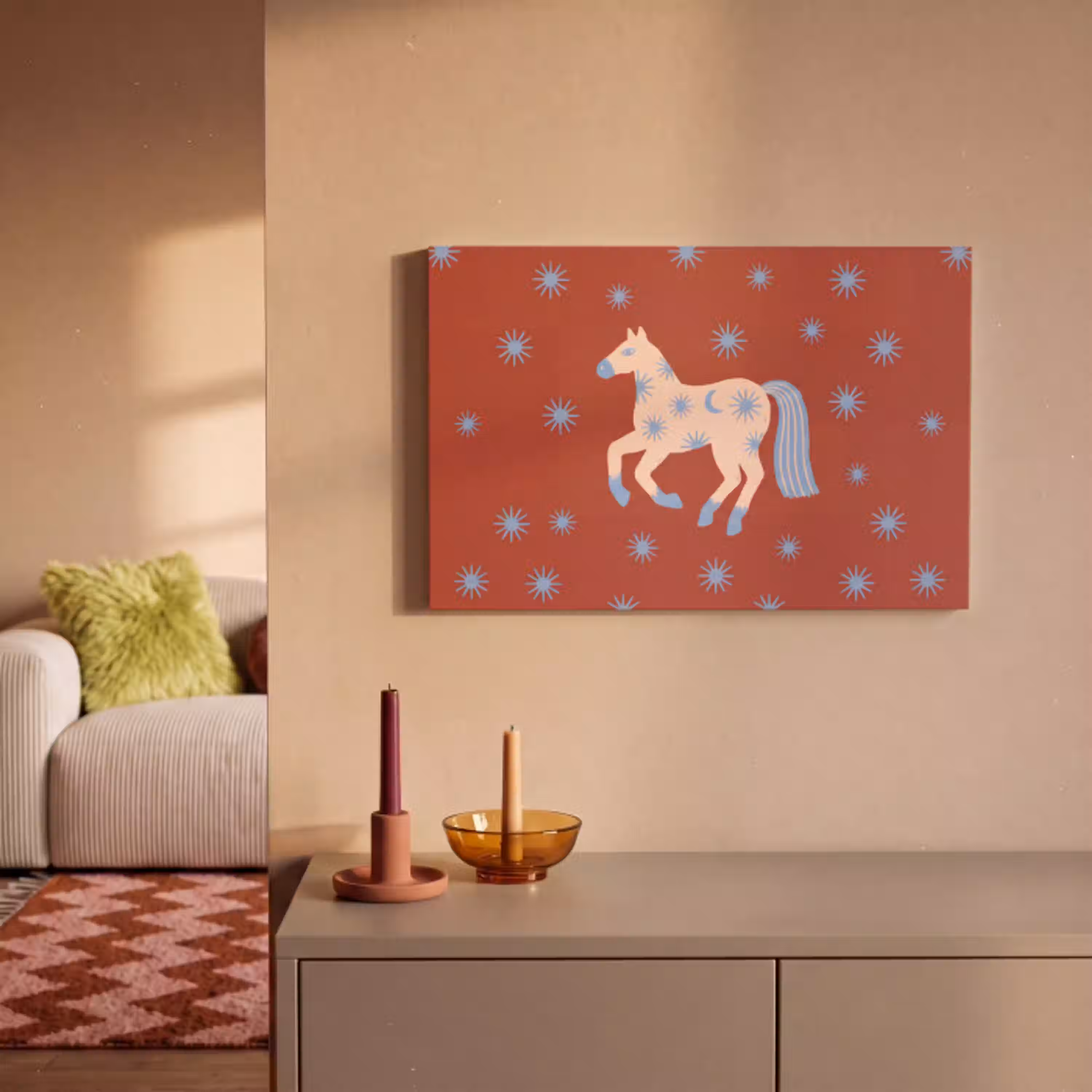 Dieren - Sterren - Maan - Abstract - Rood canvas 2cm klein -sfeer1