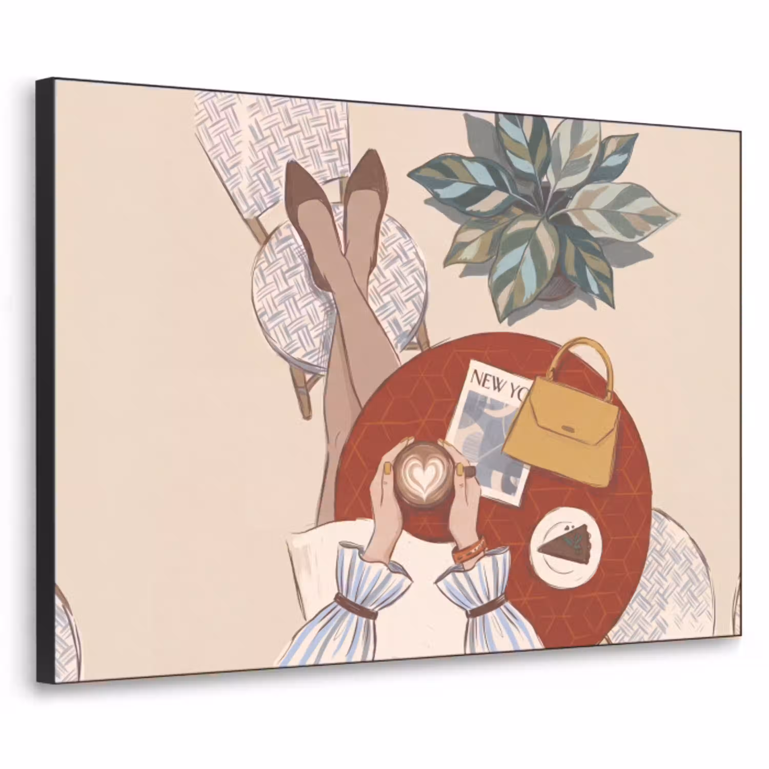 Mensen - Cafe - Koffie - Stadsleven - Modern Textielframe zwart klein -3d