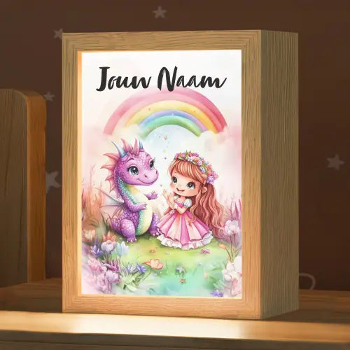 Meisje - Draak - Regenboog Light Box met kabel (Kinderlampje) klein -zzz_3d_website