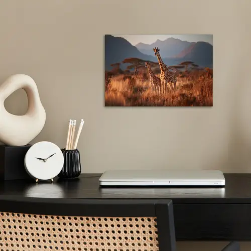 Giraffen - Hoog gras - Acaciabomen poster papier klein -sfeer1