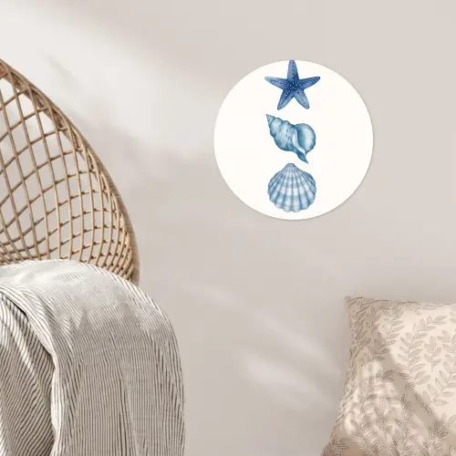 Zeester - Schelpen - Blauw Wandcirkel behangsticker klein -sfeer4