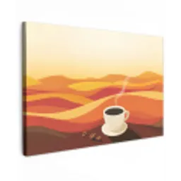 Koffie - Landschap - Oranje - Koffiebonen Tuinposter op houten frame 2 cm dik klein -3d