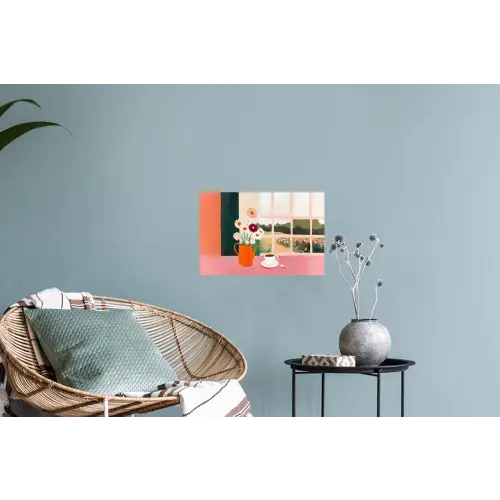 Bloemen - Koffie - Raam Muursticker klein -plant