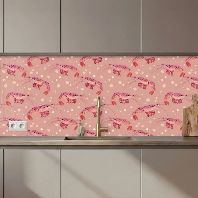 Keuken achterwand - Garnalen - Stippen - Roze