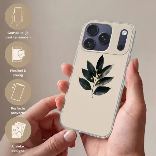 Laurierbladeren - Bloemknoppen - subtiel Telefoonhoesje iPhone 17 Pro klein -sfeer3_NL