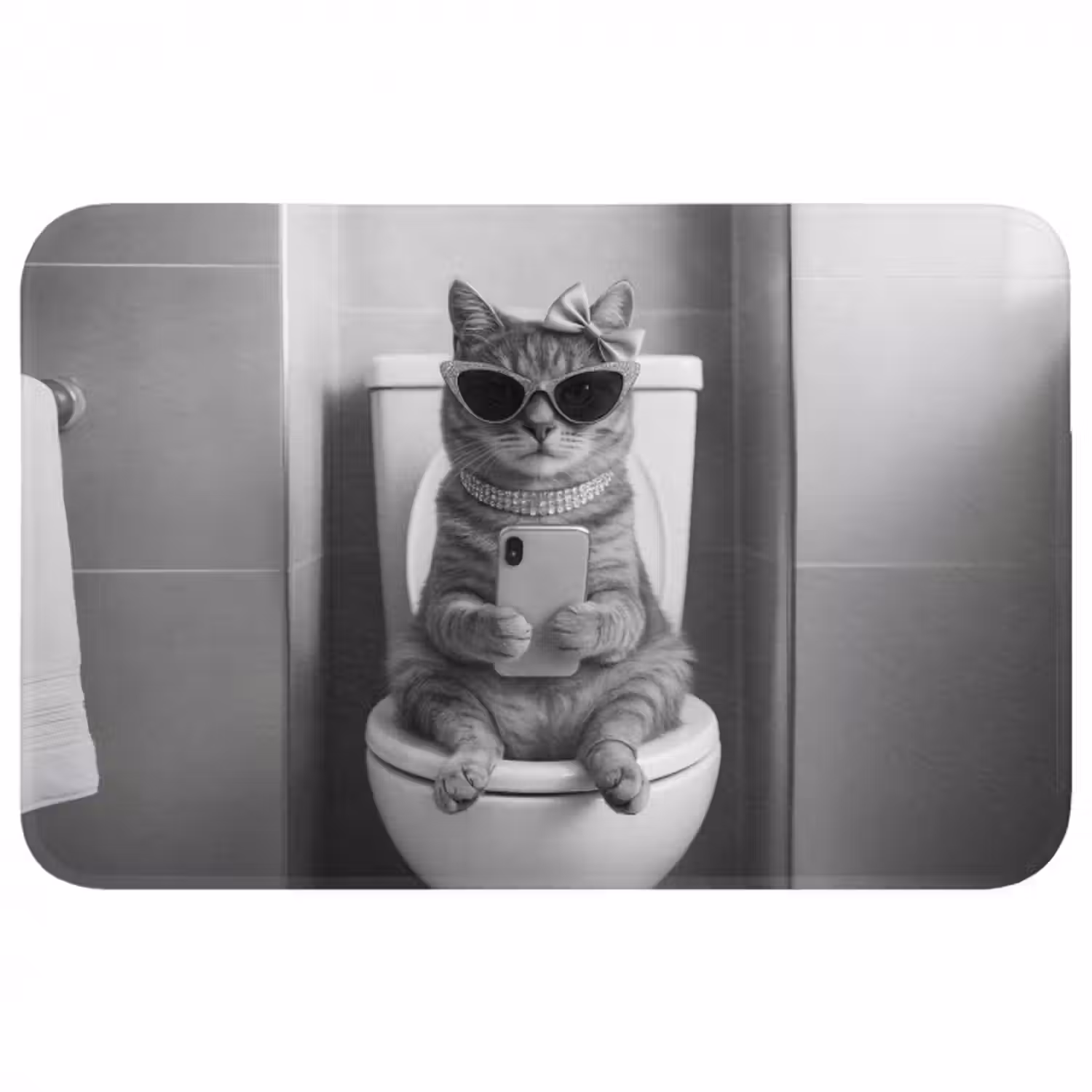 Badematte - Katze - Telefon - Toilette - Schwarz - Weiß
