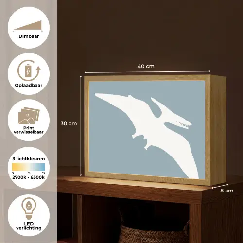 Dino - Pteranodon - Dinosaurus - Blauw Light Box met batterij (Wandlamp kind) middel -USP_websiteoverzichtNL
