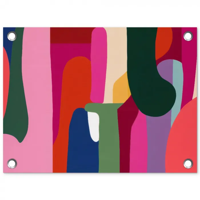Kleurvakken - Recht - Rond - Abstract tuinposter los doek klein -3d