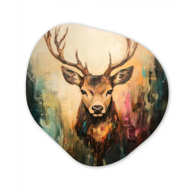 Hert - Geverfd - Gewei - Bruin Wandcirkel Organisch Plexiglas middel -3d