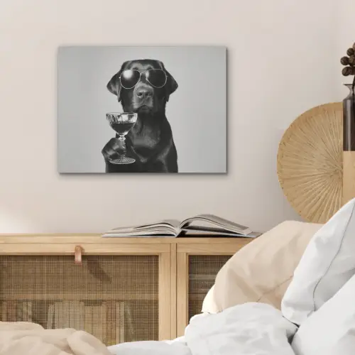 Hond - Zwart - Wijnglas - Zonnebril PET vilt klein -sfeer3