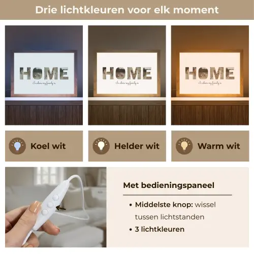 Home - Lettercollage Light Box met kabel (Tafellamp) klein -USP_lichtkleurNL