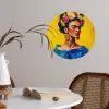 Frida Kahlo - Vrouw - Geel - Blauw - Bloemen Wandcirkel behangsticker klein -sfeer3