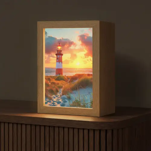 Vuurtoren - Zonsondergang - Duinen - Horizon Light Box met kabel (Tafellamp) klein -z3d_website