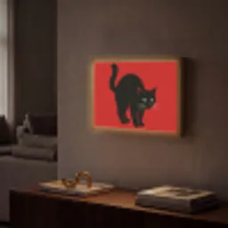 Kat - Zwart - Staart Light Box met batterij (Wandlamp) middel -sfeer1