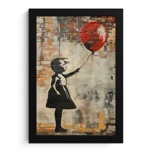 Graffiti - Banksy - Meisje - Street art fotolijst zwart zonder passe partout klein -3d