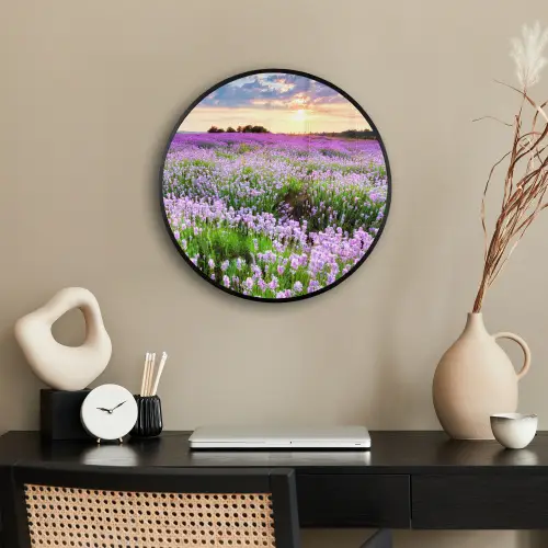 Lavendel - Bloemen - Zonsondergang - Paars - Weide Fotolijst rond zonder passe partout klein -sfeer1