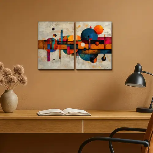 Kleurrijk - Geometrisch - Abstract - Aesthetic Canvas - Meerluiken 2 luik klein -sfeer5