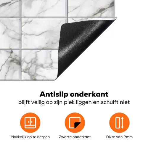 Marmer -  Tegels - Grijs - Wit Inductie beschermer vinyl 3mm klein 276 -zzzzzzz-td-onderkant