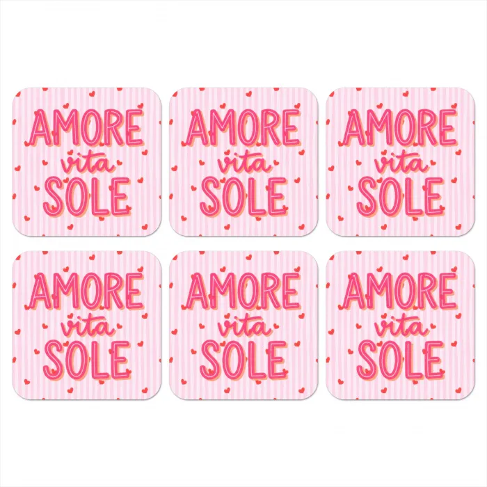 Amore vita sole - Roze - Hartjes onderzetter kurk middel -3d
