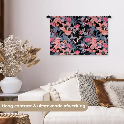 Zomer - Vlinder - Zwart - Roze Wandkleed katoen klein 269 -sfeer1