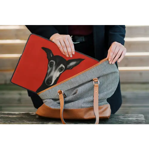 Windhond - Minimalistisch - Rood laptophoes neopreen klein -tas