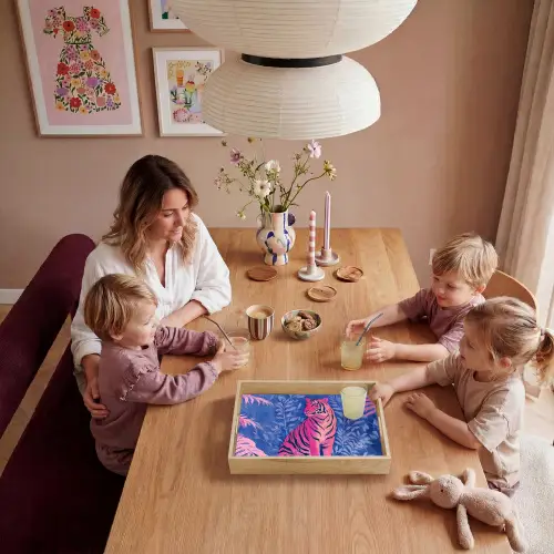 Tijger - Roze - Bladeren - Jungle Dienblad Rechthoek middel -sfeer4