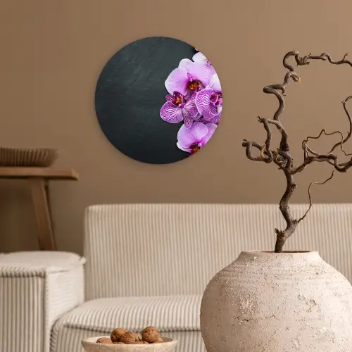 Orchidee - Bloemen - Roze - Flora Wandcirkel kunststof plaat 5mm dik klein -sfeer1