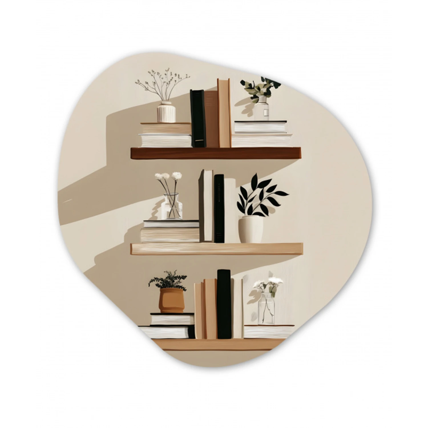 Plankjes - Boeken - Vaasjes - Planten Wandcirkel Organisch Plexiglas middel -3d