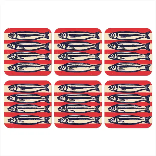 Sardines - Rood en beige strepen onderzetter kurk middel -3d