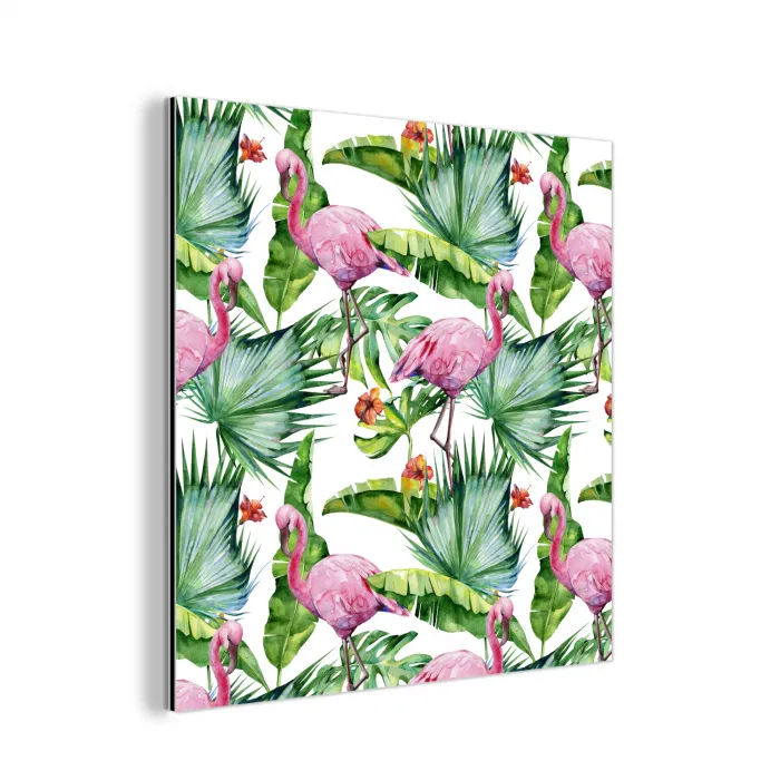 Bladeren - Flamingo - Bloemen - Jungle aluminium wit klein -3d