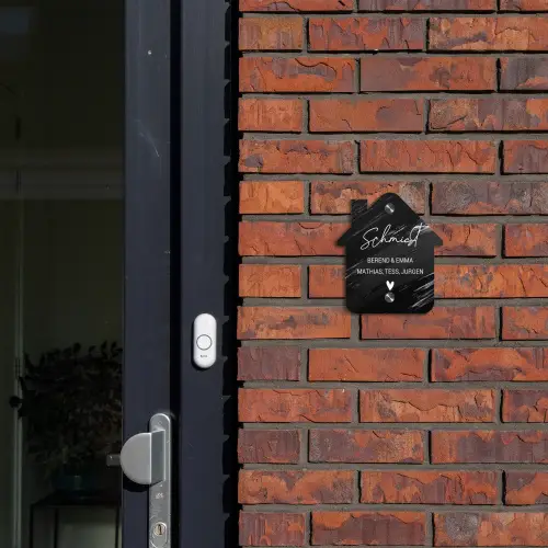 Zwart verftextuur - Sierlijk Naambord Huisje klein -sfeer2