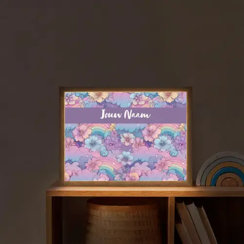 Regenbogen - Bloemen - Kleurrijk - Wolken Light Box met batterij (Wandlamp kind) middel -sfeer1_kind