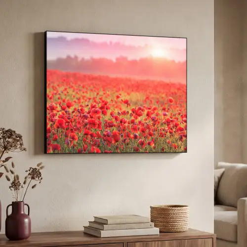 Bloemen - Klaprozen - Rood - Bloemenveld Textielframe zwart klein -sfeer3