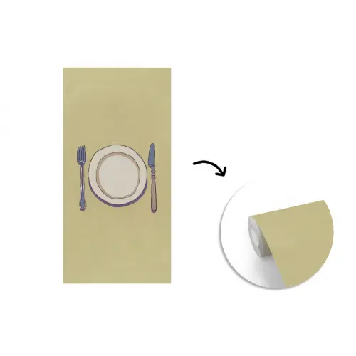 Illustratie - Bord - Bestek - Beige fotobehang vinyl groot -3d