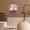 Doorkijk - Parijs - Eiffeltoren - Roze - Kersenbloesem Wandcirkel kunststof plaat 5mm dik klein -sfeer1