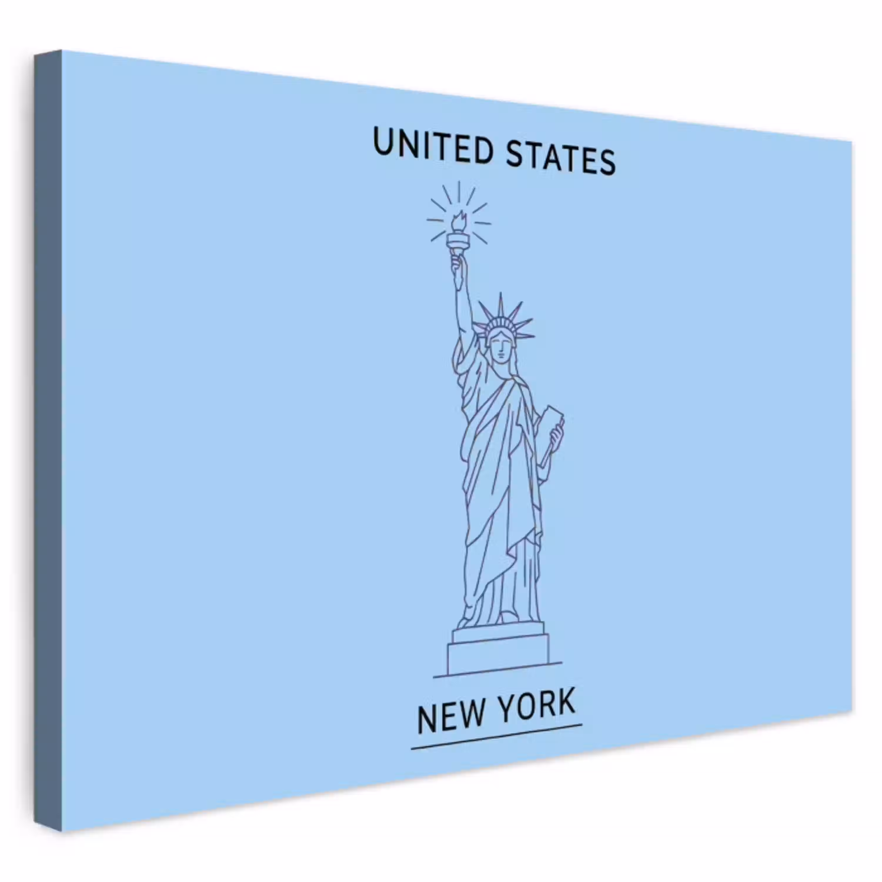 Monument - Vrijheidsbeeld - New York - Minimalistisch - Blauw Tuinposter op houten frame 2 cm dik klein -3d