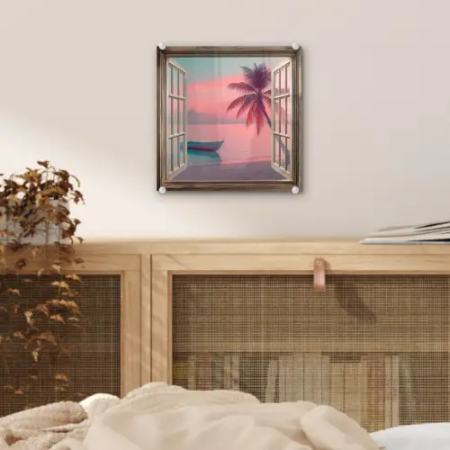 Doorkijk - Strand - Palmboom - Tropisch plexiglas 5mm klein -sfeer4