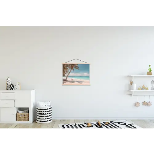 Palmboom - Schommel - Strand - Lucht textielposter latten blank klein -kinderkamer